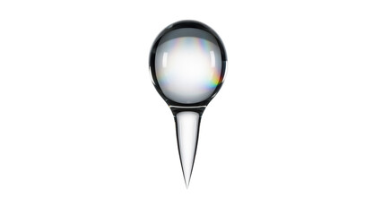 Clear glass push pin PNG isolated on transparent background, office supply for bulletin boards and maps, realistic 3D rendering