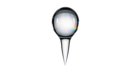 Clear glass push pin PNG isolated on transparent background, office supply for bulletin boards and maps, realistic 3D rendering