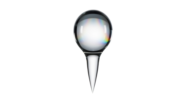 Clear glass push pin PNG isolated on transparent background, office supply for bulletin boards and maps, realistic 3D rendering - Powered by Adobe