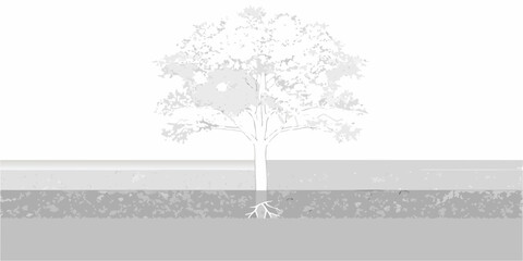 A solitary tree stands prominently against a blurred horizon and textured ground © Apurba