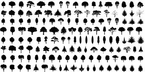 A large collection of diverse tree silhouettes in a repeating pattern © Apurba