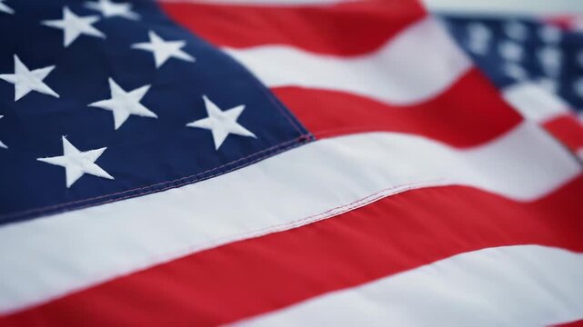 Close-Up of American Flag Waving in the Wind