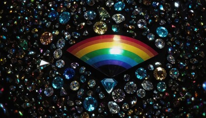 diamond crystal rainbow shine on black bg rotate. 9