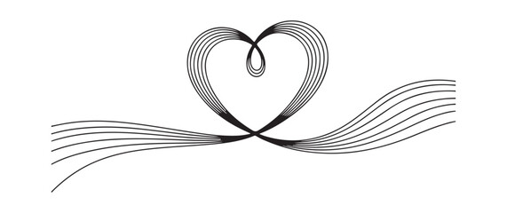 Elegant Black Multi-Line Abstract Heart Graphic with Flowing Wavy Lines - Modern Minimalist Design for Wedding and Valentine's Day