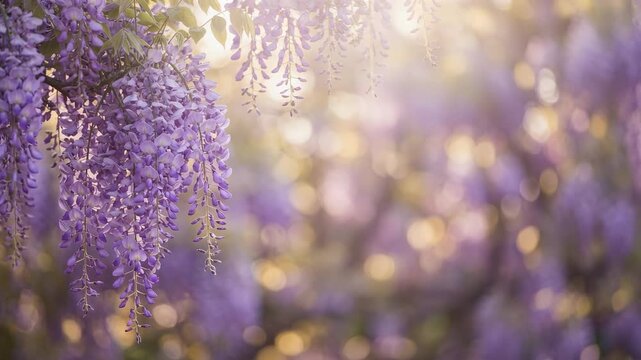 Beautiful Wisteria Blossoms in Soft Focus with Dreamy Background