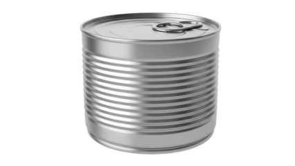 Silver metal tin can isolated PNG, canned food container for preservation and storage on transparent background