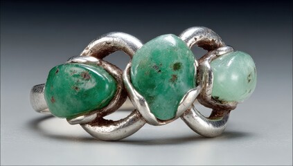 Silver ring with three turquoise stones in a unique setting