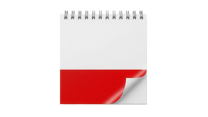 Calendar with red page curl isolated PNG, blank notepad with spiral binding for notes, reminders, and planning on transparent background