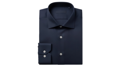 Folded dark blue dress shirt isolated PNG, formal wear for men on transparent background, elegant apparel for business or special occasions