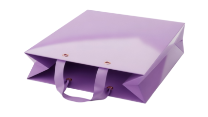 Lavender paper shopping bag isolated PNG, elegant gift bag with handles for retail and promotional use on transparent background