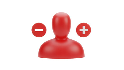 Red user icon PNG isolated on transparent background, add and remove user interface element for website and app design