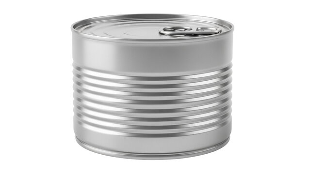Silver metal food can isolated PNG, canned goods packaging for preservation and storage on transparent background