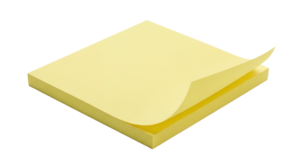 Stack of yellow sticky notes PNG isolated on transparent background, adhesive memo pad for reminders and office organization