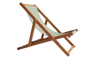 Wooden beach chair PNG isolated on transparent background, folding deckchair for summer vacation and outdoor relaxation