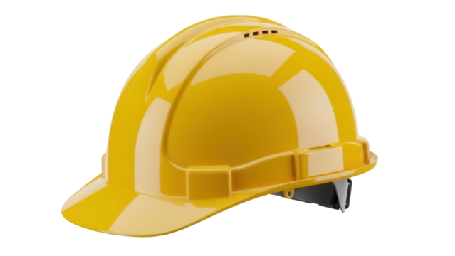 Yellow hard hat isolated PNG on transparent background, construction worker safety helmet for building site and industrial protection - Powered by Adobe