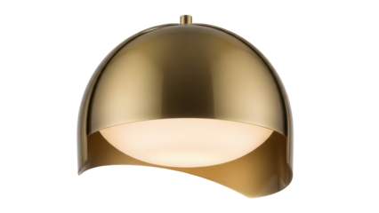 Modern gold dome pendant light isolated PNG, contemporary ceiling lamp fixture on transparent background for interior design and architectural visualization