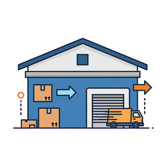 Warehouse logistics and transportation hub with truck and packages
