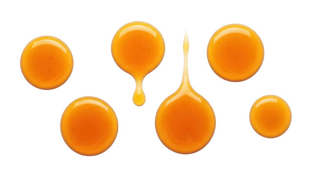 Golden honey drops isolated PNG, sweet liquid blobs on transparent background for food design and healthy lifestyle concepts