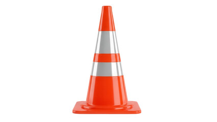 Orange traffic cone isolated PNG on transparent background, safety equipment for road construction and hazard warning