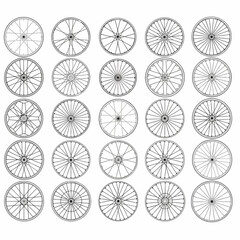 Set of Bicycle Wheels Cycle Spokes Wheel Collection vector.