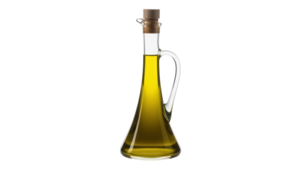 Olive oil in glass bottle isolated PNG, healthy cooking ingredient for Mediterranean cuisine and salad dressing on transparent background