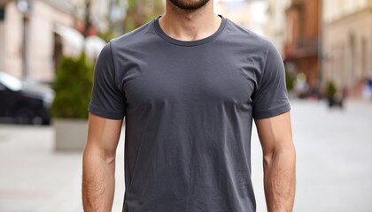 Grey blank t-shirt mockup for men, ideal for apparel design showcasing, clothing mockup, t-shirt mockup