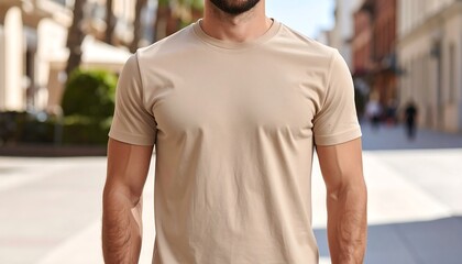 Beige t-shirt mockup, a blank t-shirt mockup for your apparel design, showcase your creation in this neutral tone
