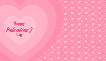 Pink heart Valentines Day background with concentric heart shapes and text Happy Valentines Day. Love theme graphic for greeting card and banner design.