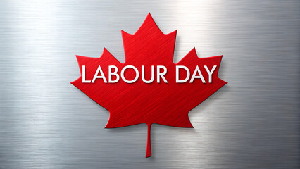 Labour day text on red maple leaf national symbol
