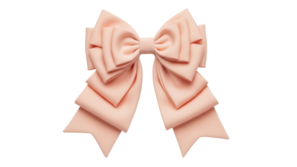 Elegant peach bow isolated PNG on transparent background, feminine fashion accessory for gift wrapping and decoration