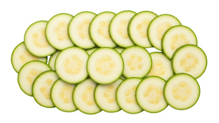 Fresh zucchini slices isolated PNG, green summer squash vegetable cut into rounds for healthy eating and cooking on transparent background
