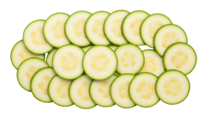 Fresh zucchini slices isolated PNG, green summer squash vegetable cut into rounds for healthy eating and cooking on transparent background