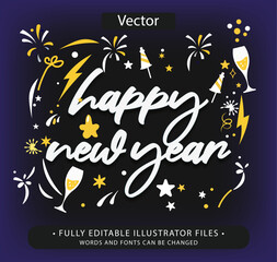 happy new year text effect editable ai file