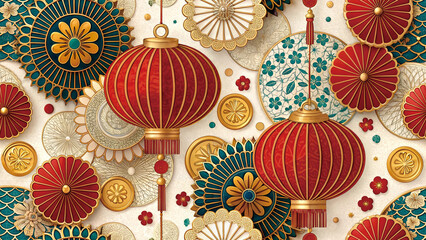 Traditional Asian Festive Lanterns and Ornaments