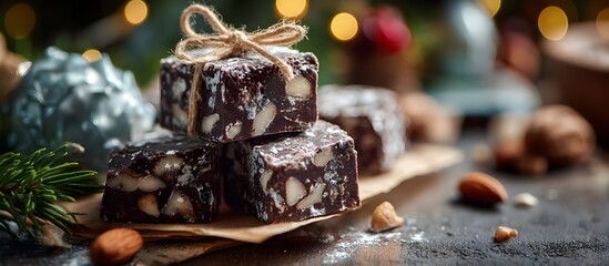 Chocolate nougat with almonds, a typical Christmas sweet