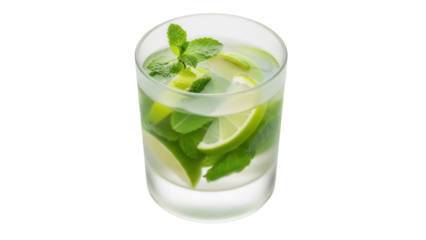 Refreshing mojito cocktail with lime and mint isolated PNG, summer drink for party and bar menu on transparent background