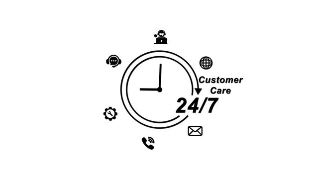 24/7 customer care service set with clock and communication symbols customer service support