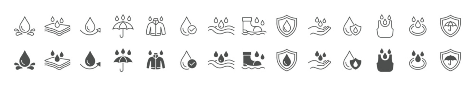 Waterproof icon set . Water Proof sign , water resistant icon , Vector illustration . 