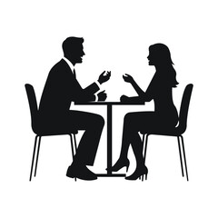 Business Man and Woman Meeting at Table Silhouette Illustration