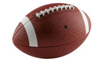 American football isolated PNG, brown leather ball with white stripes and laces for sports equipment and game day themes