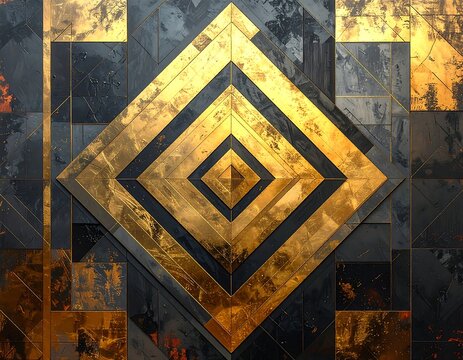 Geometric design featuring a golden diamond pattern on a textured background - Powered by Adobe