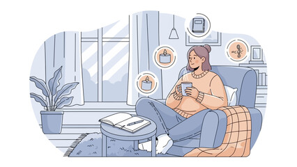 Cozy Indoor Winter Living Scene in Warm Flat Vector Illustration