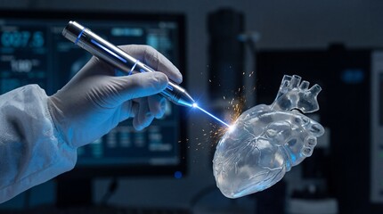 A hand-held medical X-ray of a human brain displays advanced healthcare technology and research equipment within a blue light laboratory setting for hospital science experiments and diagnostic health 
