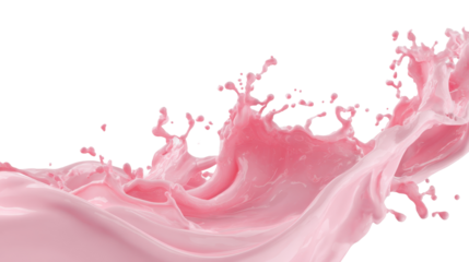 Delicious pink liquid splashing and flowing in dynamic motion, creating an appetizing wave and abstract form, symbolizing freshness and taste on transparent background