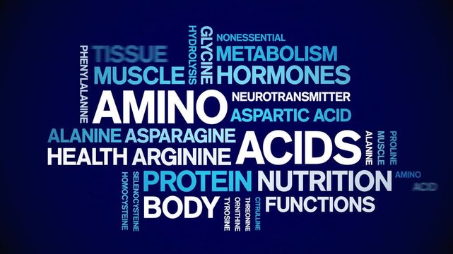 Amino Acids animated word cloud-text design animation tag kinetic typography seamless loop.