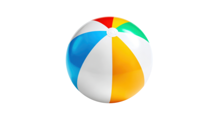 Colorful inflatable beach ball representing summer recreation, fun activities, and vacation leisure, isolated on a transparent background for easy use in various projects