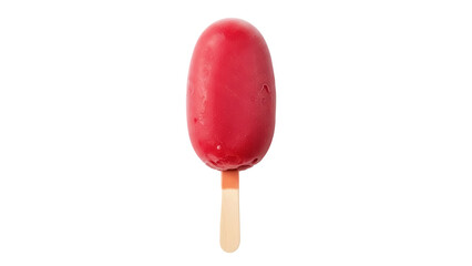 Red popsicle isolated PNG on transparent background, frozen treat with wooden stick for summer refreshment and dessert
