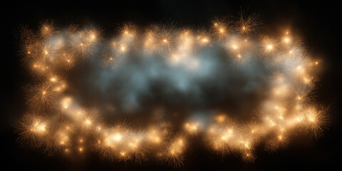 Obraz premium Rectangular spark frame scatters glowing particles across dark atmospheric scene dramatically