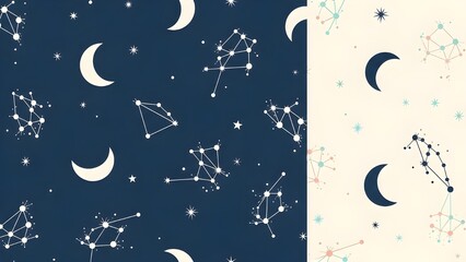 Fototapeta premium Seamless Minimal Celestial Moon and Stars Vector Pattern