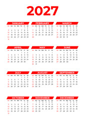 Simple 2027 Calendar Template in Red Color